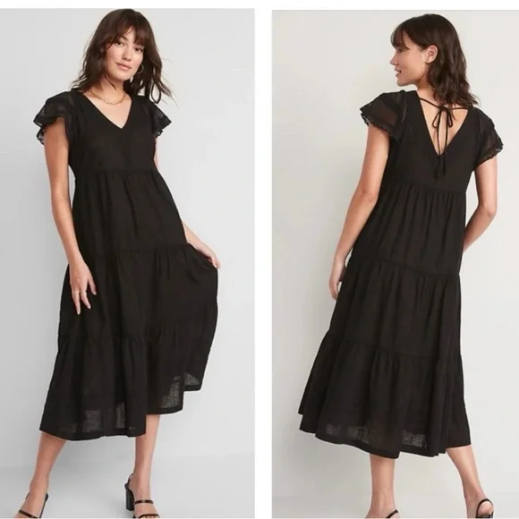 Old Navy | Dresses | Old Navy Black Tiered Ruffled Maxi Dress Xlp | Poshmark